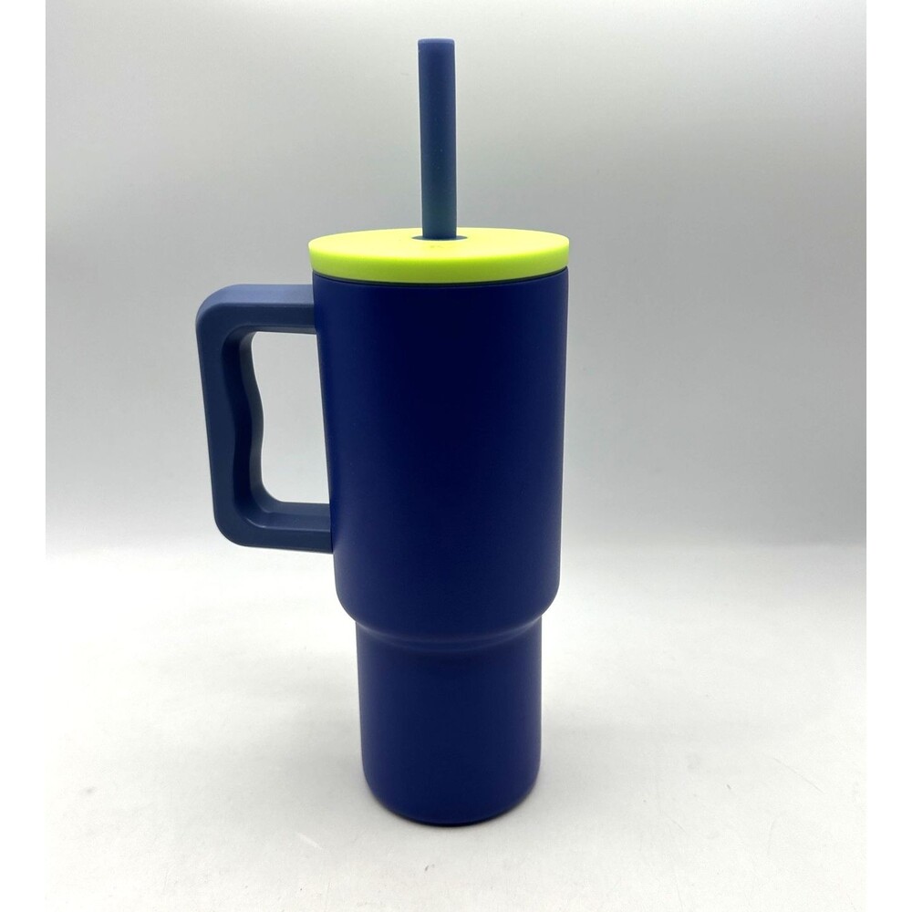 24oz Simple Modern Trek Tumbler w/ Top Silicone Straw (Blue/Neon Green) NEW